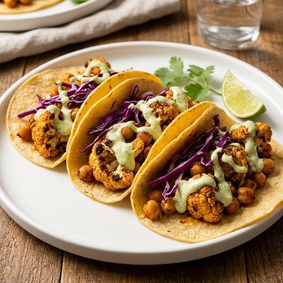 Roasted Cauliflower and Chickpea Tacos with Lime Crema
